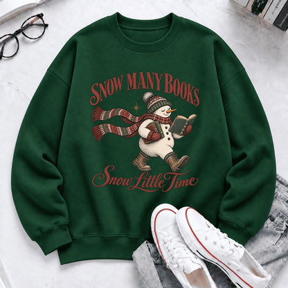 Snow Many Books Snow Little Time Softstyle Sweatshirt | Christmas Reader Gift Forest Green