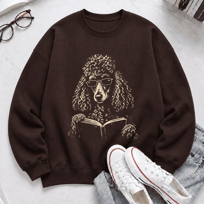 Poodle Reading Book Crewneck Sweatshirt | Reader Gift Dark Chocolate