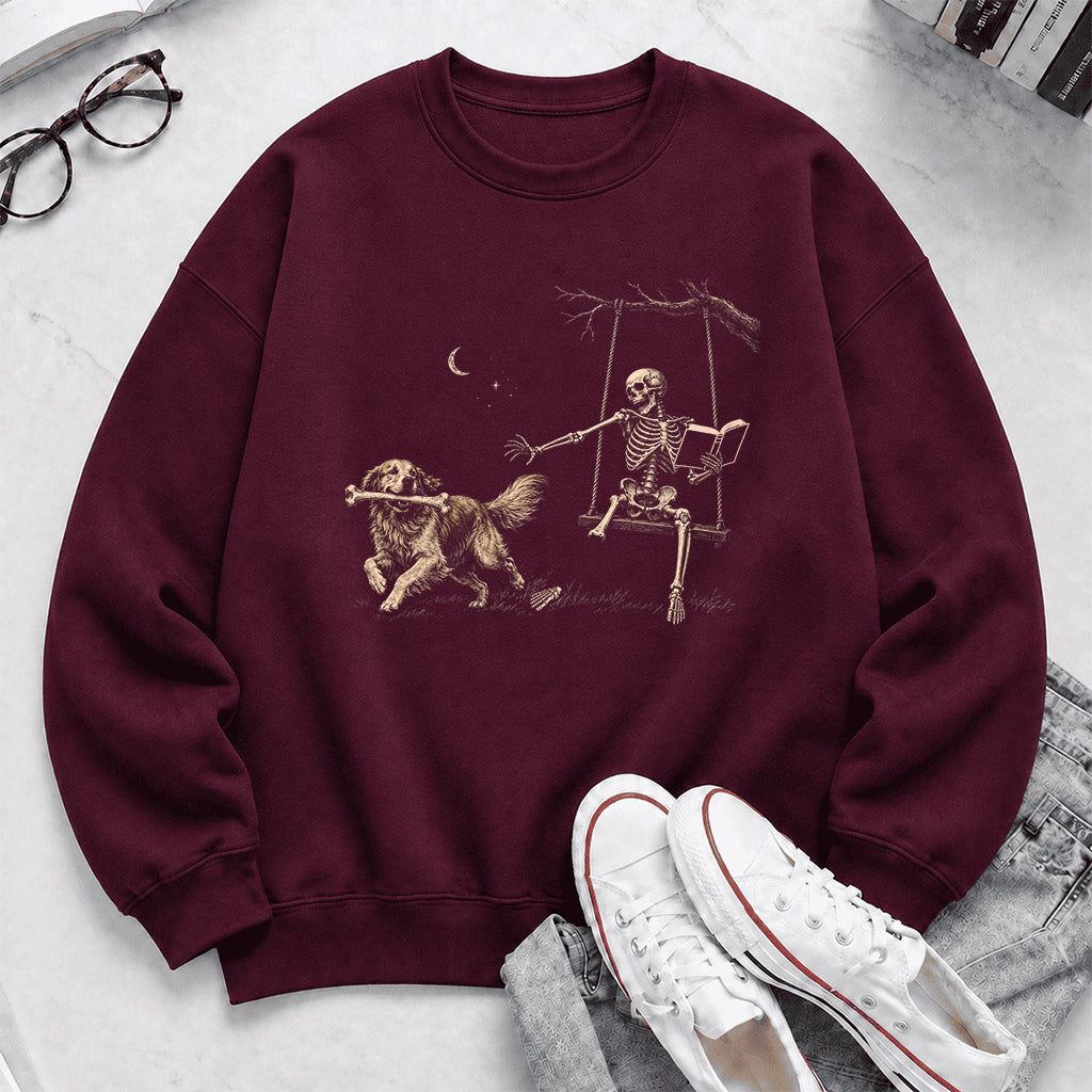 Funny Reading Book With Golden Retriever Printed Sweatshirt | Halloween Dog Lover & Reader Gift Maroon