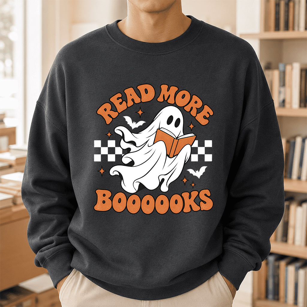 Read More Books Ghost Printed Sweatshirt | Halloween Book Lover Gift Dark Heather