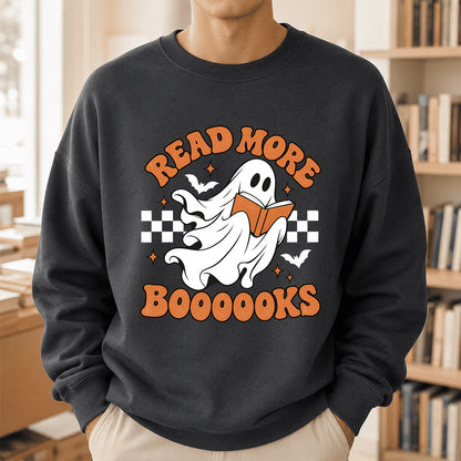 Read More Books Ghost Printed Sweatshirt | Halloween Book Lover Gift Dark Heather