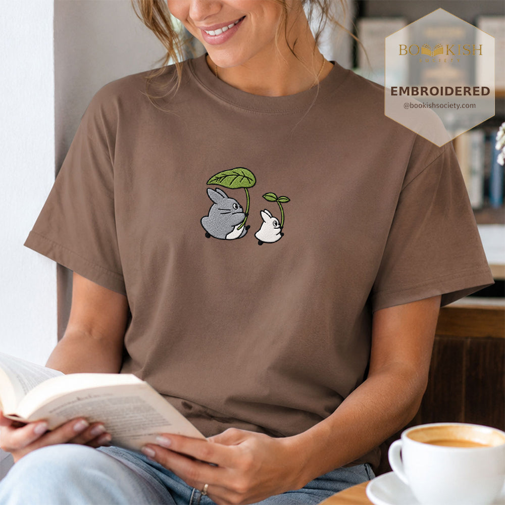 Embroidered Forest Spirits and Flowers Comfort Color® T-shirt Book Lover Gift Espresso