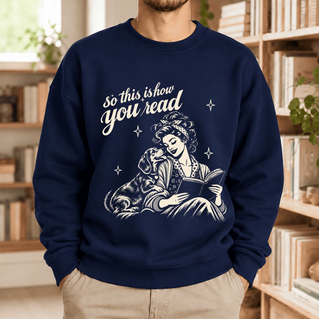 How You Read Dachshund Softstyle Sweatshirt | Cozy Dog Mom Reader Gift Navy