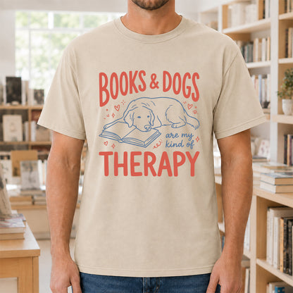 Give Me Books & Dogs Cotton T-Shirt | Dogs Lover & Reader Gift Sand