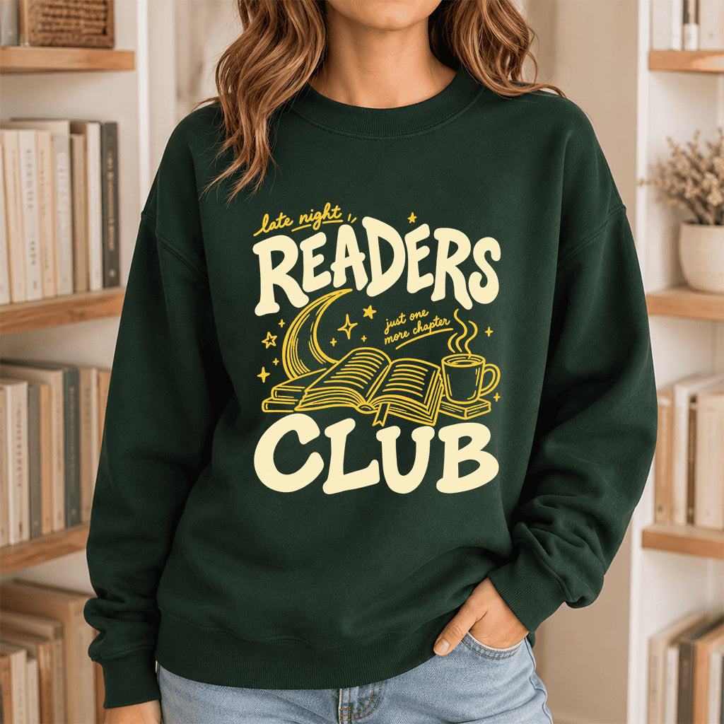 Late Night Readers Club Crewneck Sweatshirt | Reader Gift Forest Green