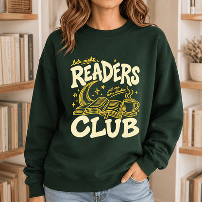 Late Night Readers Club Crewneck Sweatshirt | Reader Gift Forest Green