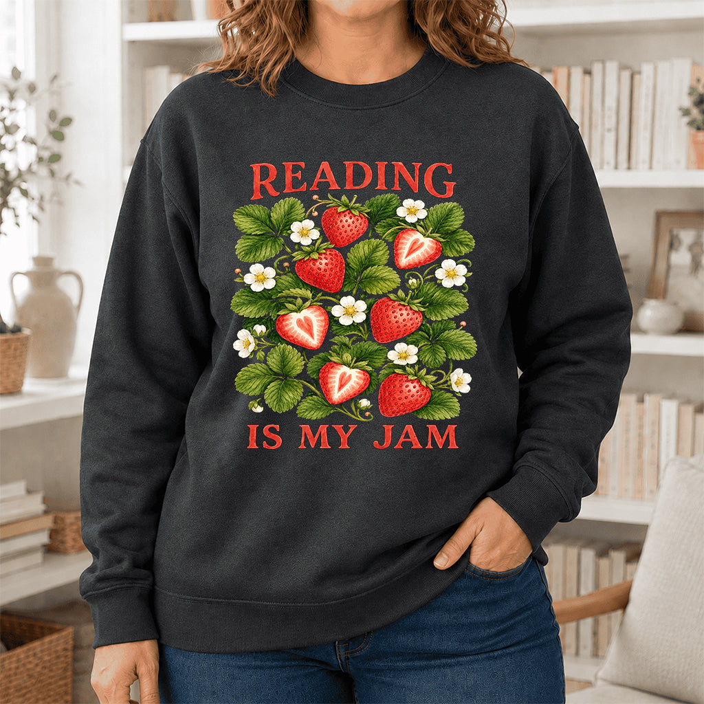 Reading Is My Jam Crewneck Sweatshirt | Reader Gift Dark Heather