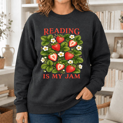 Reading Is My Jam Crewneck Sweatshirt | Reader Gift Dark Heather