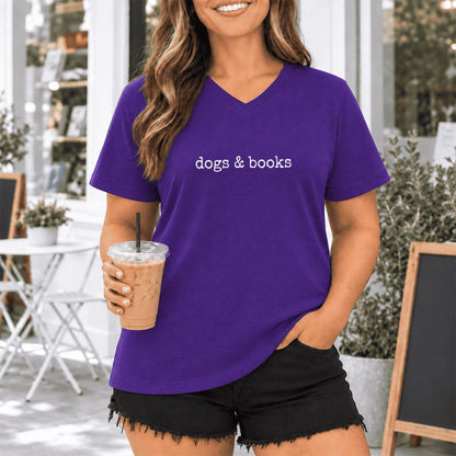 Dogs & Books Ultra-Soft V-Neck | Dog Lover & Reader Gift Team Purple