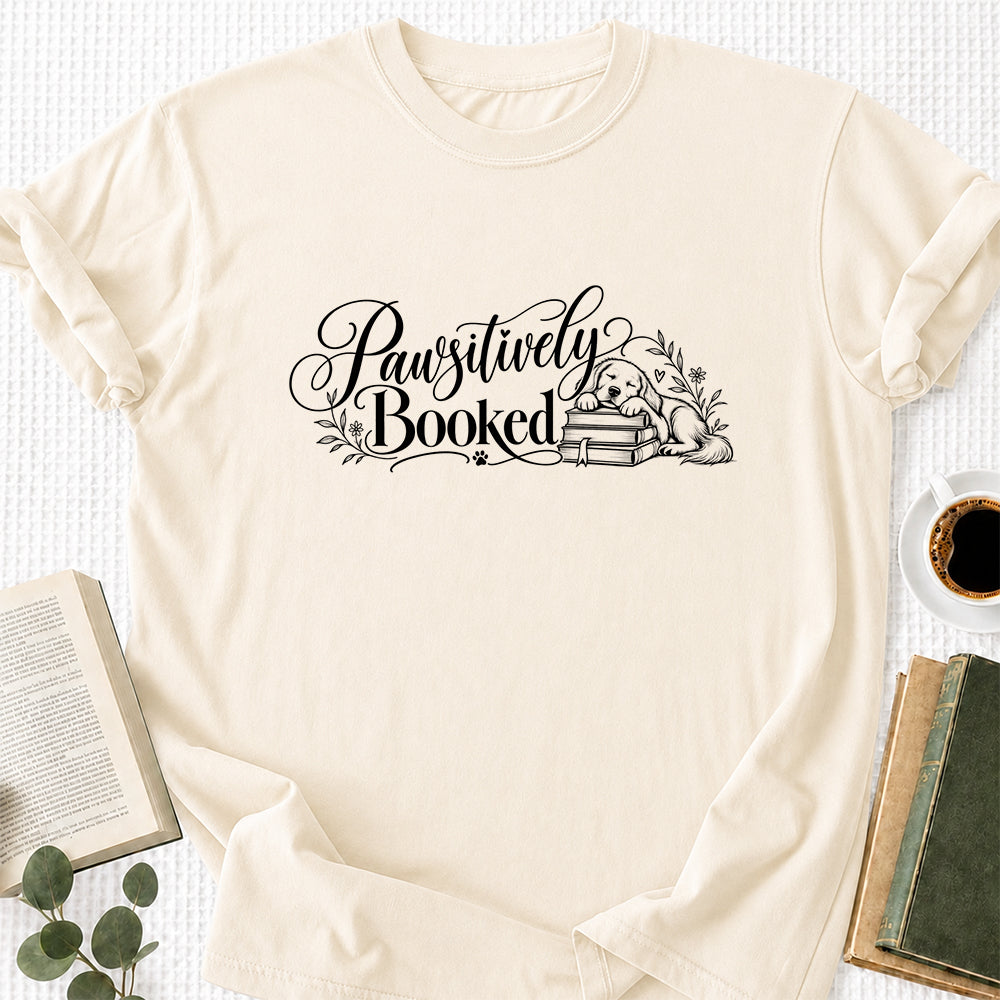 Pawsitively Booked Cotton T-Shirt | Dog Lover & Reader Gift Natural