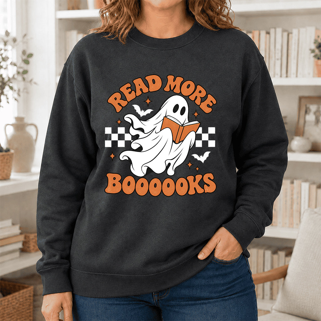 Read More Books Ghost Printed Sweatshirt | Halloween Book Lover Gift Dark Heather