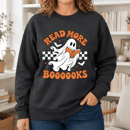 Read More Books Ghost Printed Sweatshirt | Halloween Book Lover Gift Dark Heather