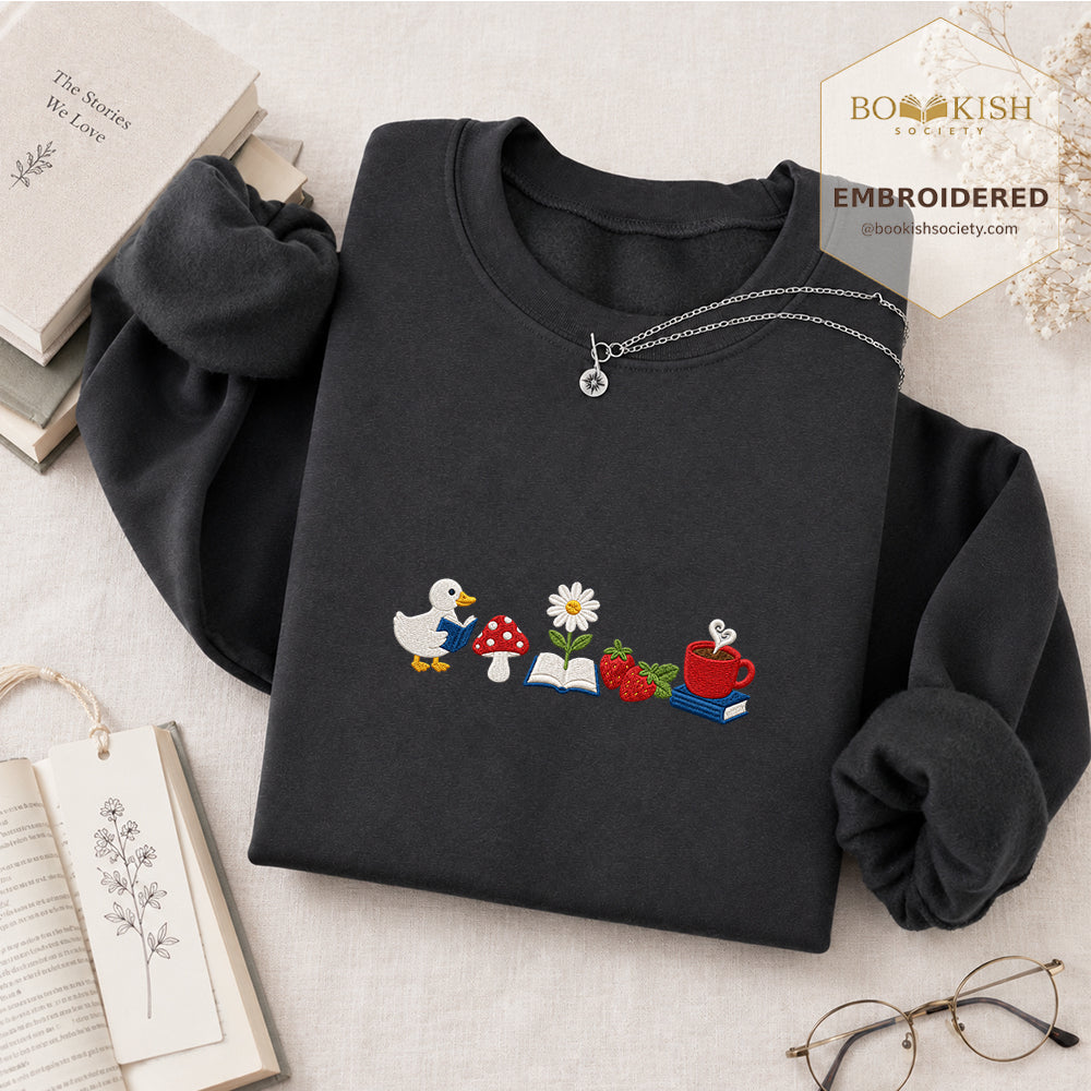 Duck Mushroom Embroidered Sweatshirt | Reader Gift Dark Heather