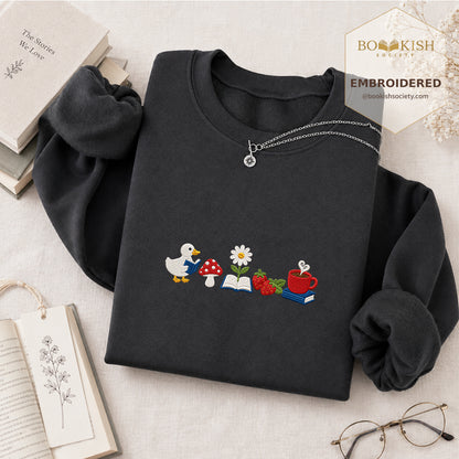 Duck Mushroom Embroidered Sweatshirt | Reader Gift Dark Heather