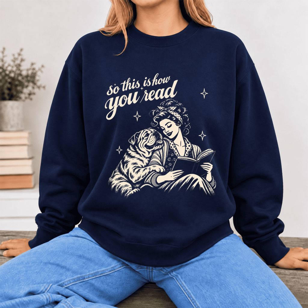 How You Read English Bulldog Softstyle Sweatshirt | Cozy Dog Mom Reader Gift Navy