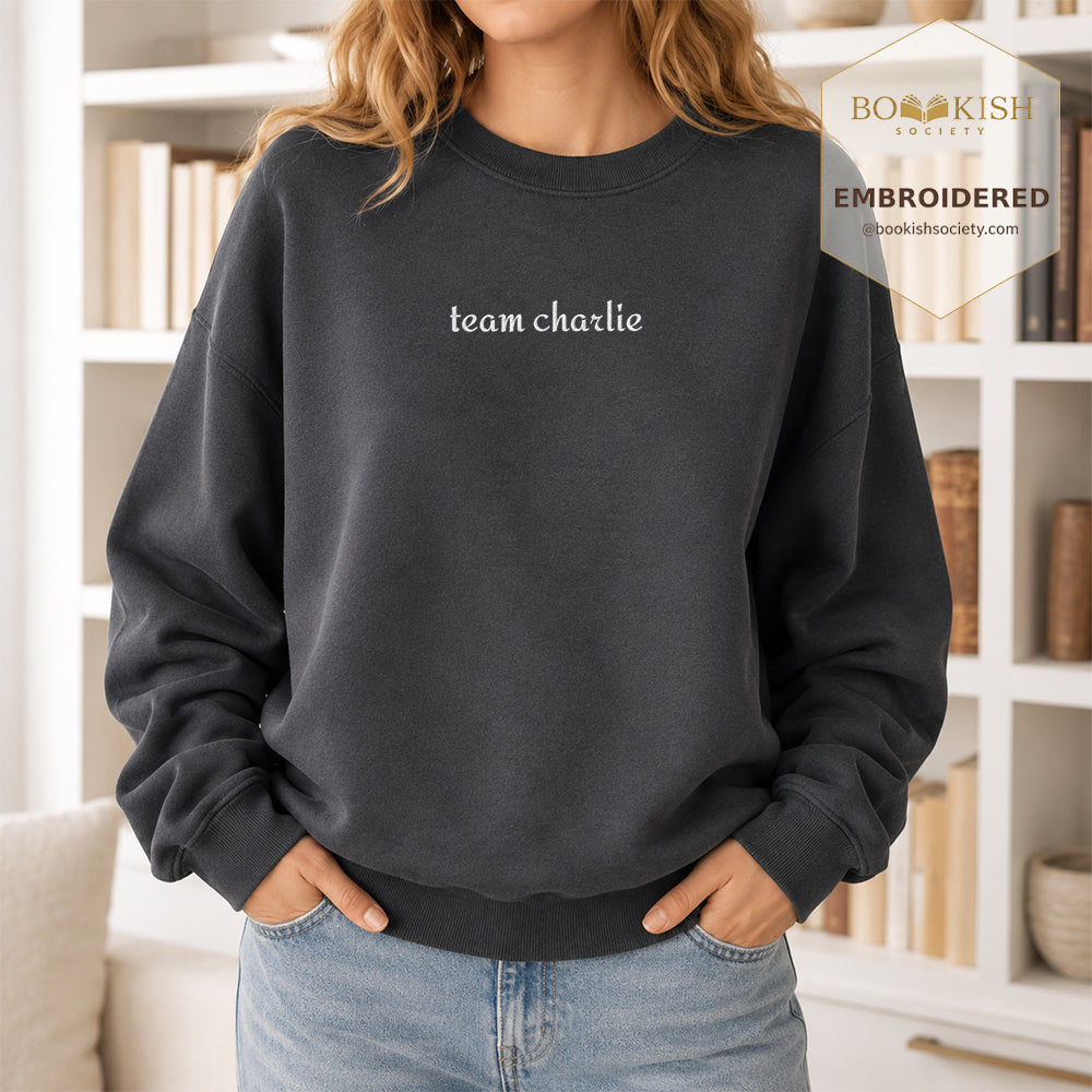 Team Charlie Embroidered Sweatshirt | Reader Gift Dark Heather