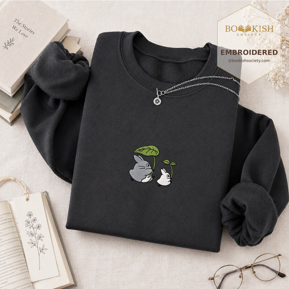 Forest Spirits and Flowers Embroidered Sweatshirt | Reader Gift Dark Heather