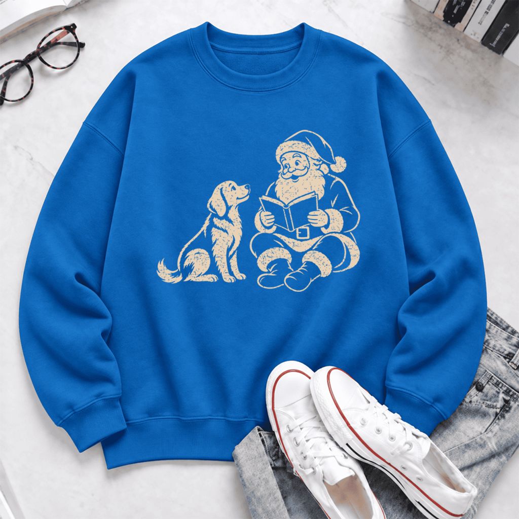 Funny Dog With Reading Santa Softstyle Sweatshirt | Christmas Book Lover Gift Royal