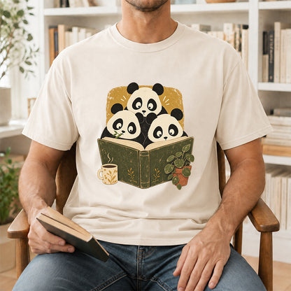 Minimal Japanese Pandas Reading Softstyle T-Shirt | Book Lover Gift Natural