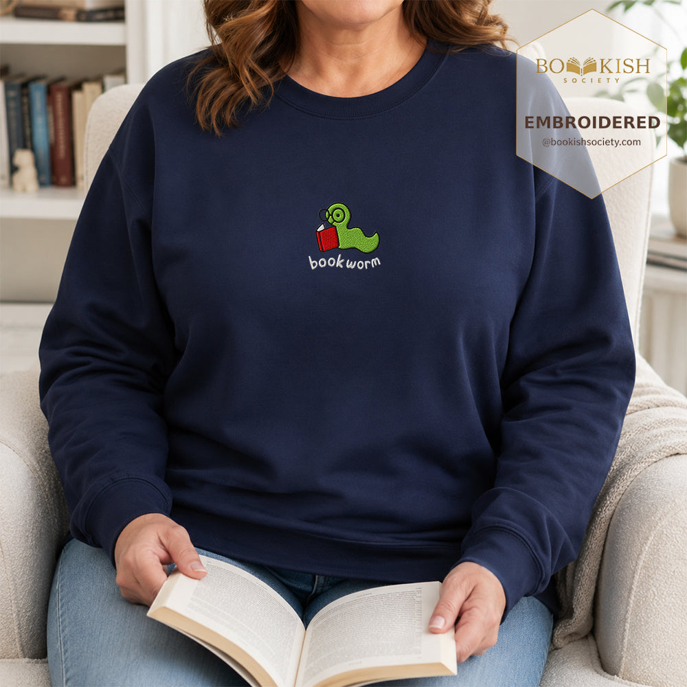 Bookworm Embroidered Sweatshirt | Reader Gift Navy