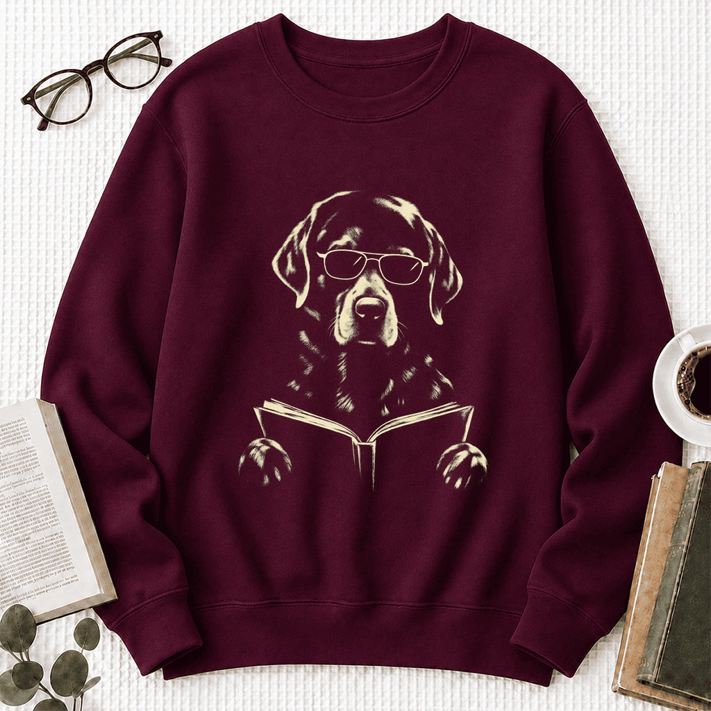 Labrador Retriever Reading Book Crewneck Sweatshirt | Reader Gift Maroon