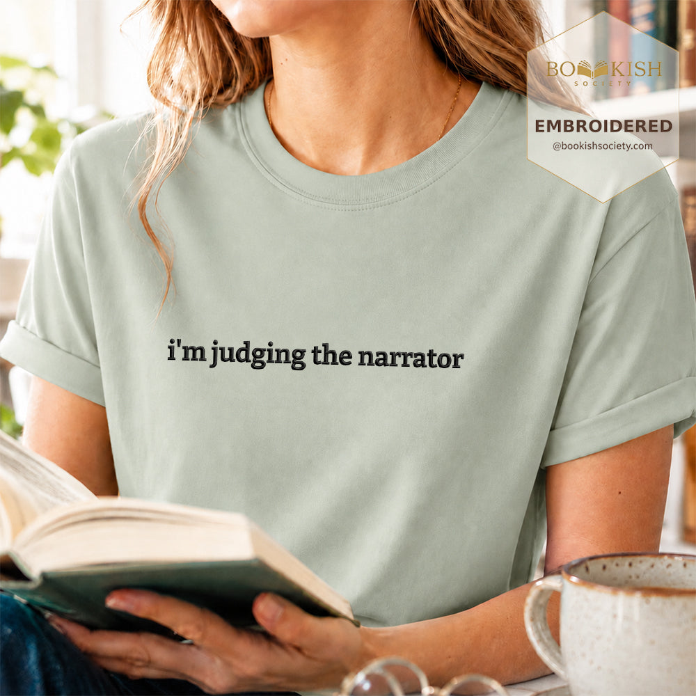 Embroidered I’m Judging The Narrator Comfort Color® T-shirt Book Lover Gift Bay