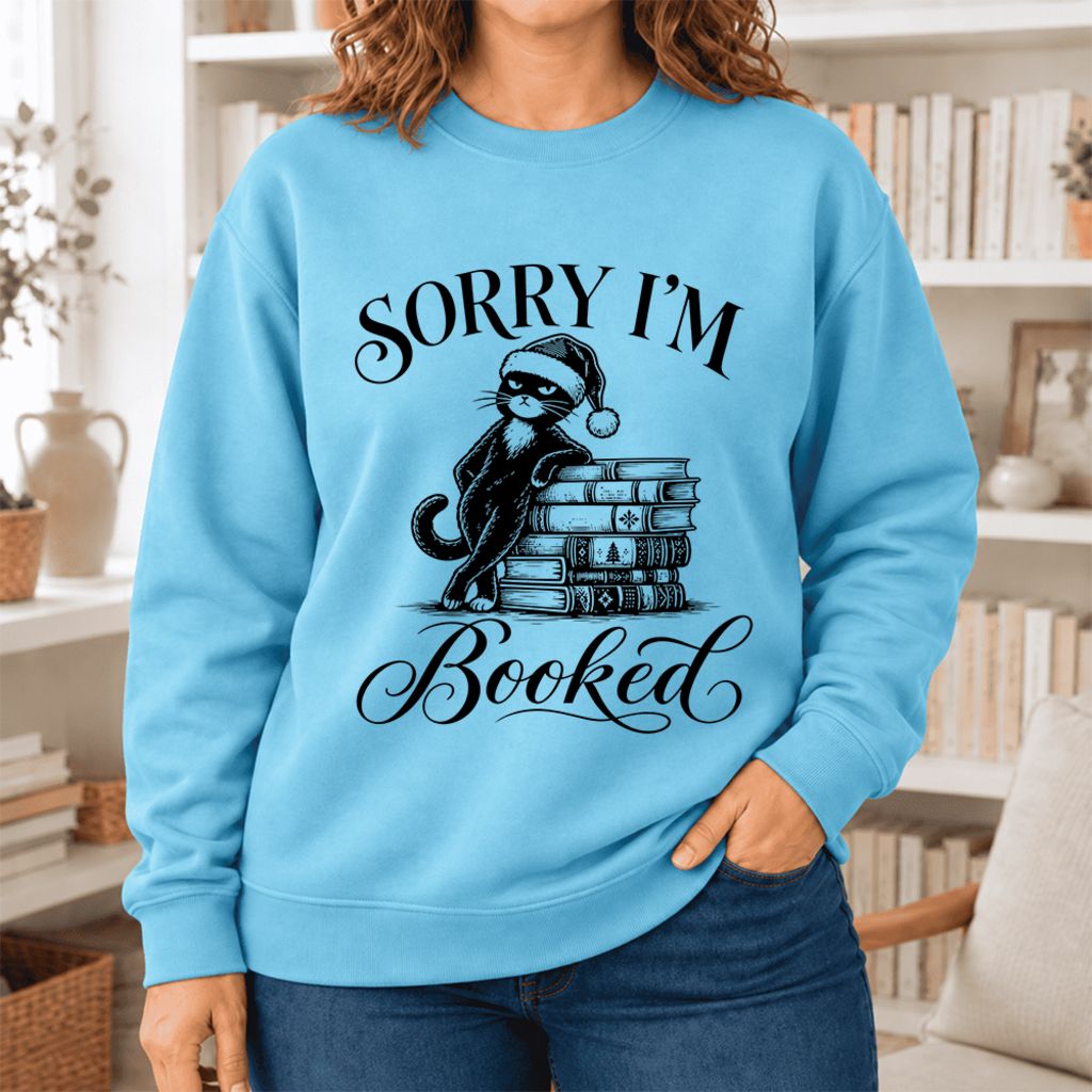 Sorry I'M Booked Softstyle Sweatshirt | Christmas Book Lover Gift Sky