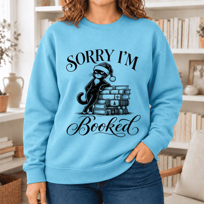 Sorry I'M Booked Softstyle Sweatshirt | Christmas Book Lover Gift Sky