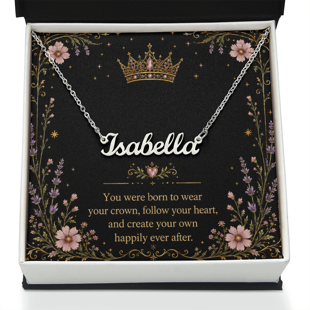 You Were Born To Wear Your Crown Decorative Card And Custom Name Polished Stainless Steel Necklace With Box Book Lover Gift Font 1