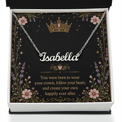 You Were Born To Wear Your Crown Decorative Card And Custom Name Polished Stainless Steel Necklace With Box Book Lover Gift Font 1