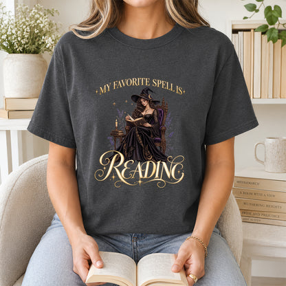 My Favorite Spell Is Reading Printed T-Shirt | Halloween Fantasy Book Lover Gift Dark Heather