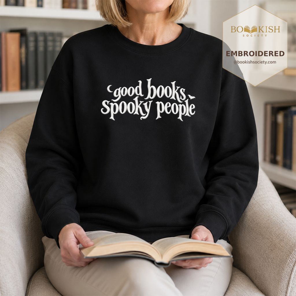 Good Books Spooky People Embroidered Sweatshirt | Halloween Book Lover Gift Black