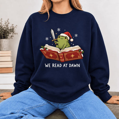 We Read At Dawn Frog Softstyle Sweatshirt | Christmas Book Lover Gift Navy