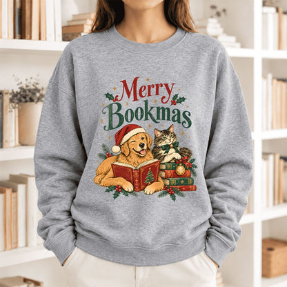 Merry Bookmas Softstyle Sweatshirt | Christmas Book Lover Gift Sport Grey