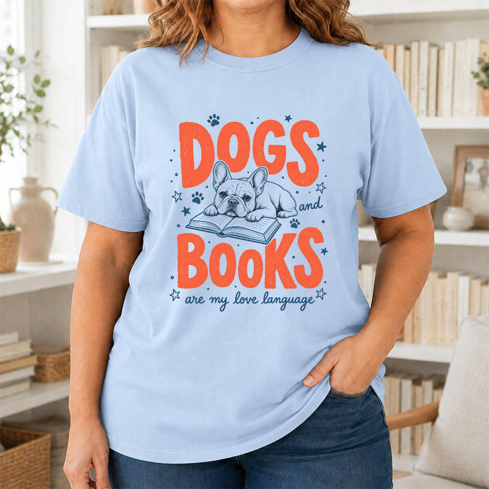Dogs And Books Are My Love Language Sport Cotton T-Shirt | Dog Lover & Reader Gift Light Blue