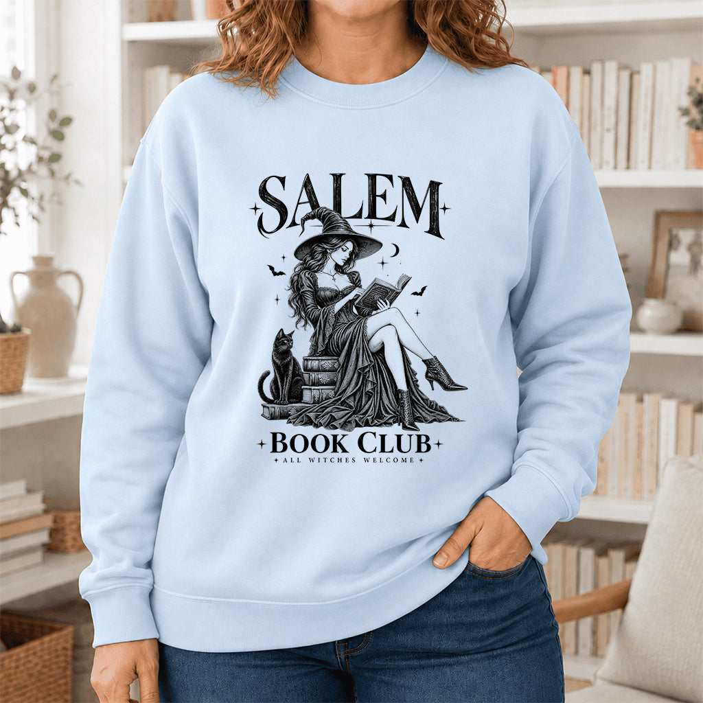 Salem Book Club Printed Sweatshirt | Spooky Book Lover Gift Light Blue