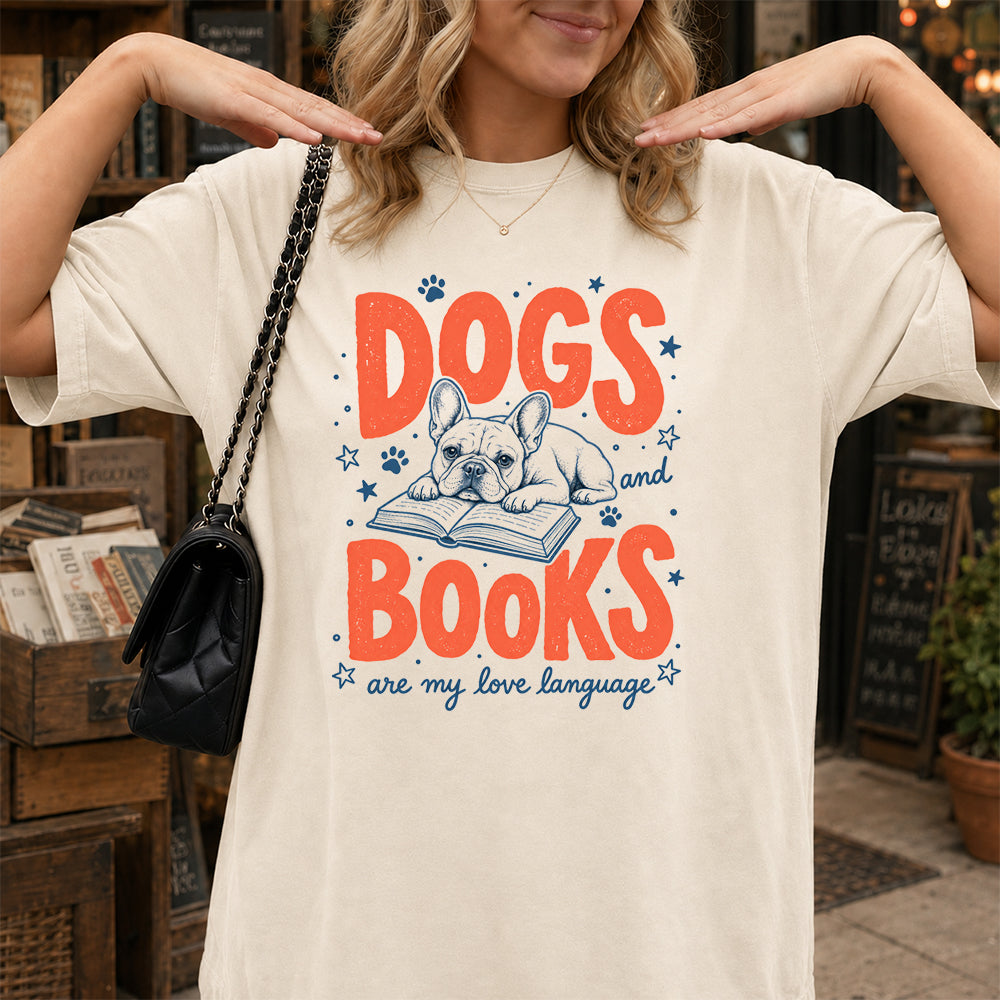 Dogs And Books Are My Love Language Sport Cotton T-Shirt | Dog Lover & Reader Gift Natural