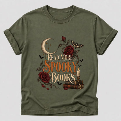 Read More Spooky Books Printed T-Shirt | Halloween Book Lover Gift Military Green