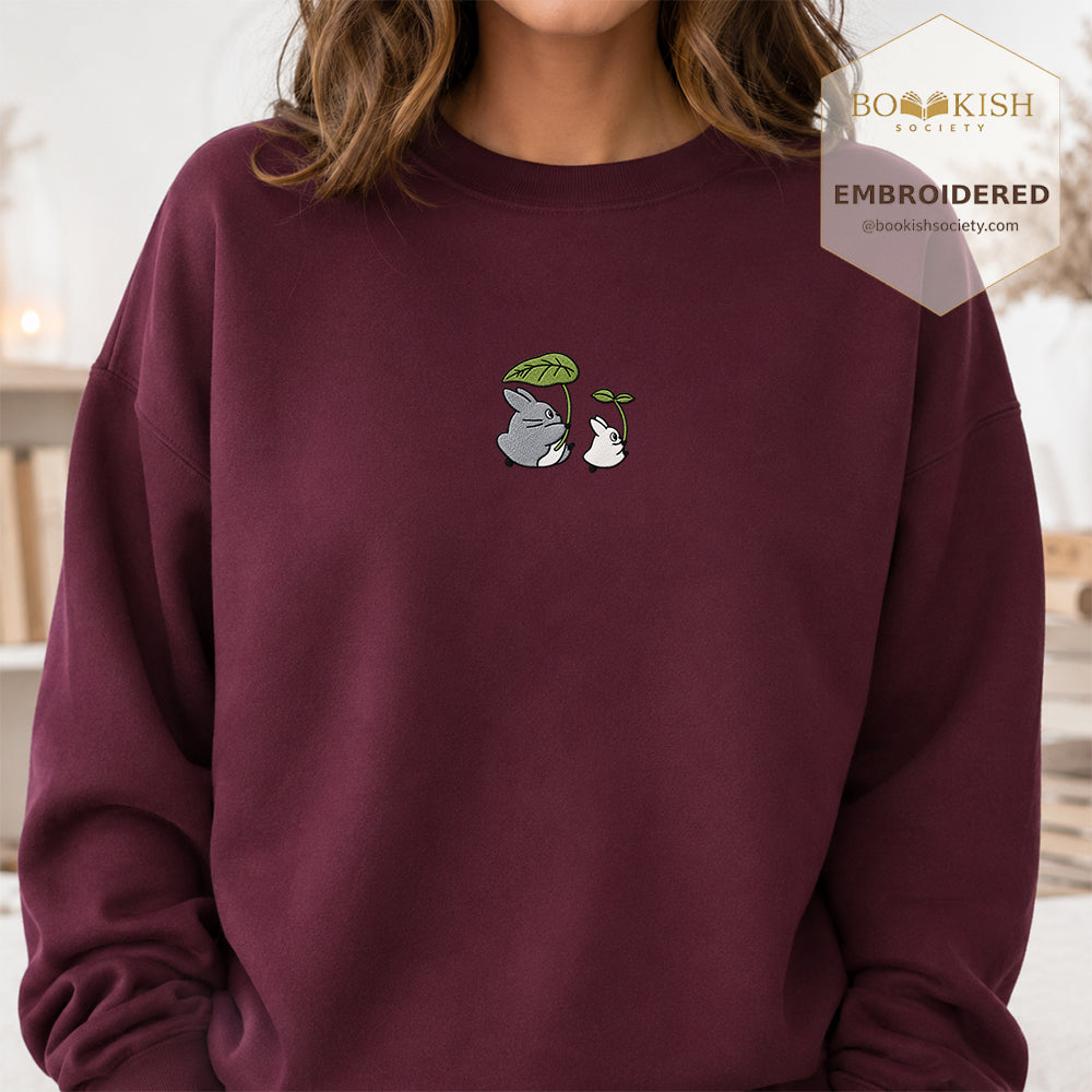 Forest Spirits and Flowers Embroidered Sweatshirt | Reader Gift Maroon