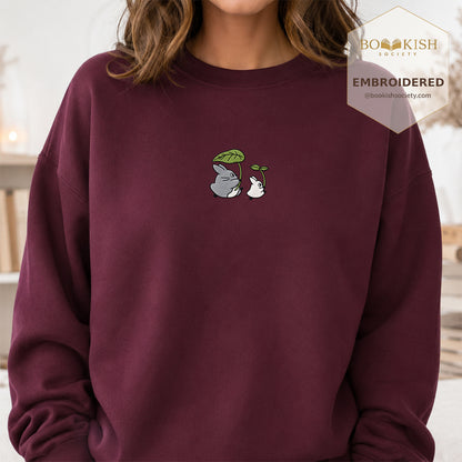 Forest Spirits and Flowers Embroidered Sweatshirt | Reader Gift Maroon