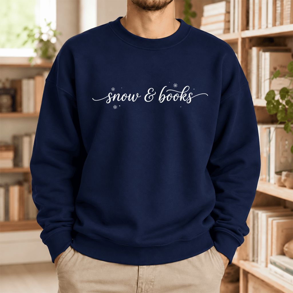 Snow & Books Softstyle Sweatshirt | Christmas Book Lover Gift Navy