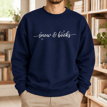 Snow & Books Softstyle Sweatshirt | Christmas Book Lover Gift Navy