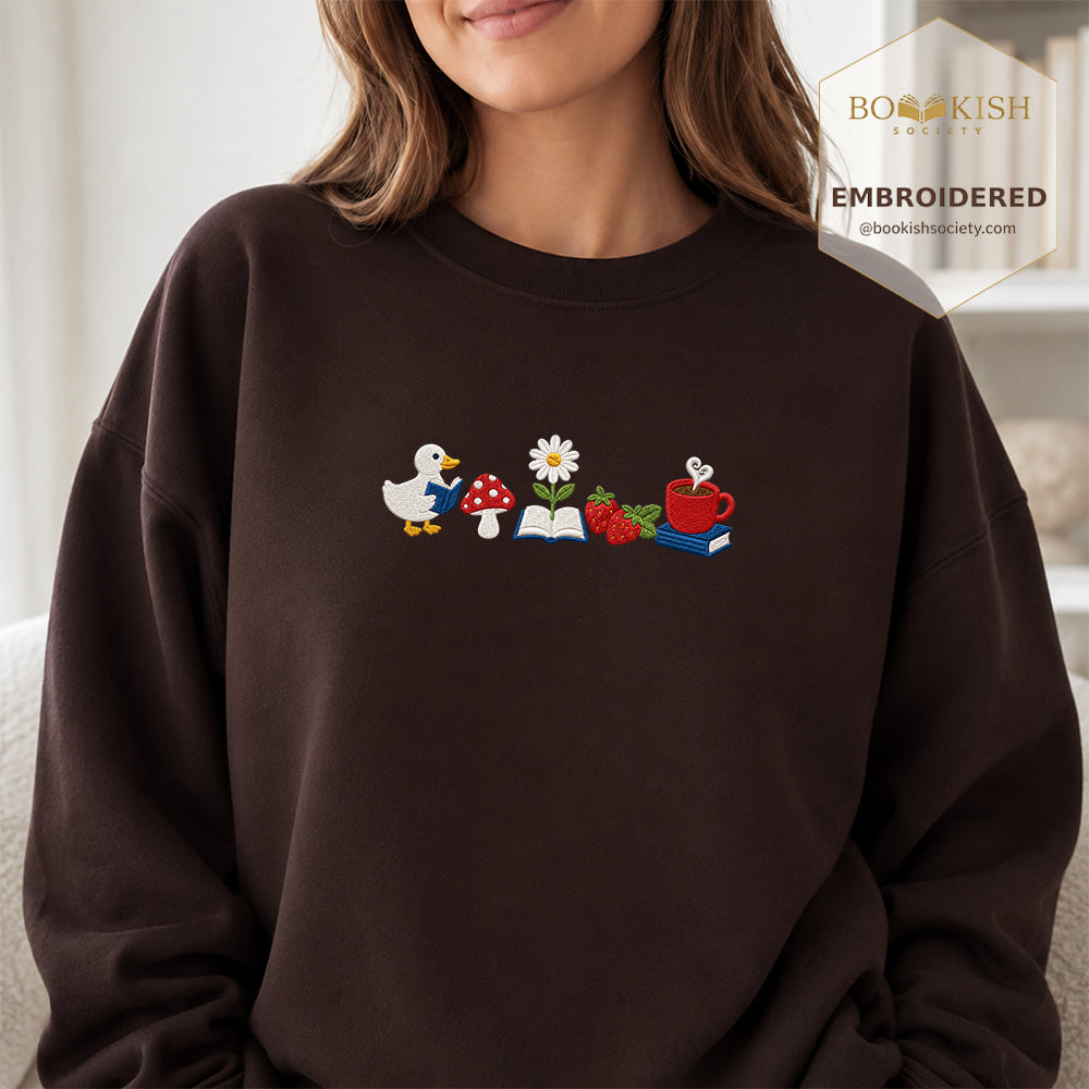 Duck Mushroom Embroidered Sweatshirt | Reader Gift Dark Chocolate
