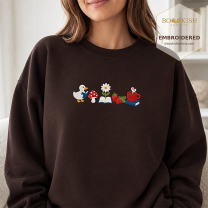 Duck Mushroom Embroidered Sweatshirt | Reader Gift Dark Chocolate