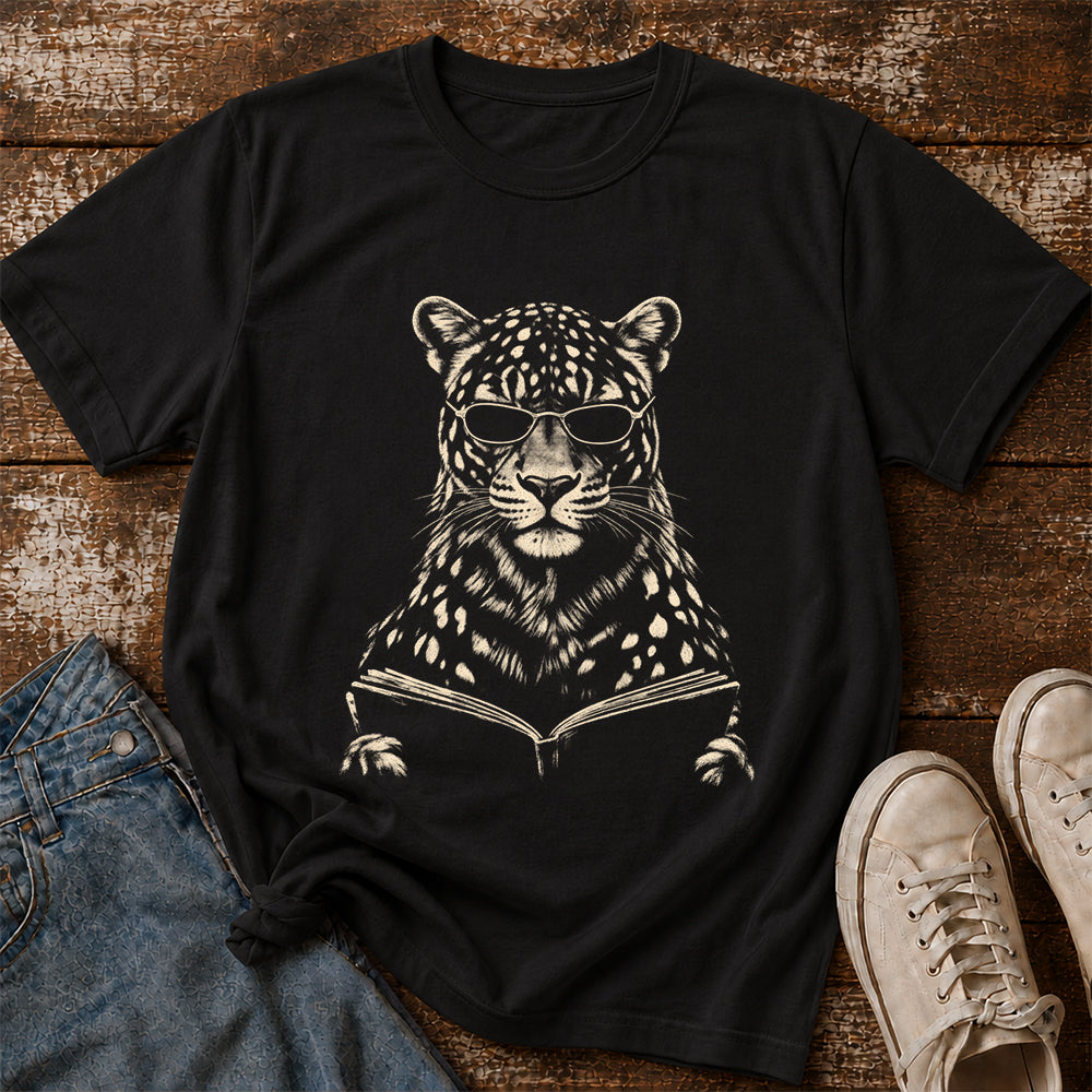Leopard Reading Book Softstyle T-Shirt | Book Lover Gift Black