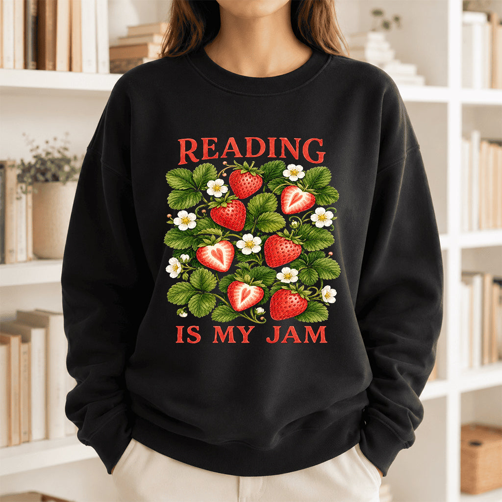 Reading Is My Jam Crewneck Sweatshirt | Reader Gift Black