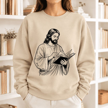 Reading Jesus Softstyle Sweatshirt | Inspiring Reader Gift Sand
