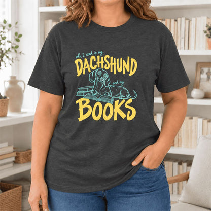 All I Need Is My Dachshund And My Books Ultra-Soft Cotton T-Shirt | Gift Dark Grey Heather