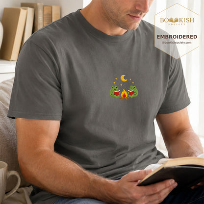 Embroidered Frog Campfire Comfort Color® T-shirt Book Lover Gift Pepper