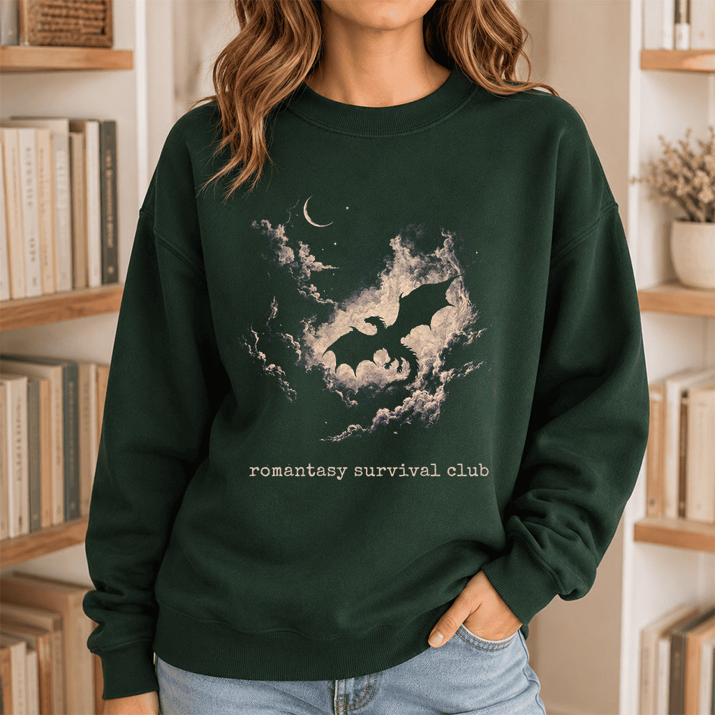 Dark Fantasy Dragon Clouds Crewneck Sweatshirt | Reader Gift Forest Green